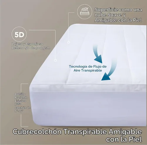 Vista 3 de Epitex - Cubrecolchón extra grueso y de apoyo para el dolor de espalda, funda de colchón transpirable de algodón puro, diseño de bolsillo profundo