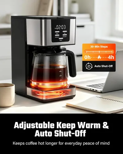 Vista 3 de SHARDOR Cafetera programable de 12 tazas, regular y audaz, pantalla LED