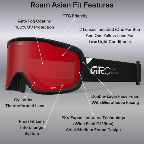 Vista 3 de Giro Roam Asian Fit - Gafas de esquí para hombres, mujeres y jóvenes, 2 lentes incluidas, antivaho - OTG