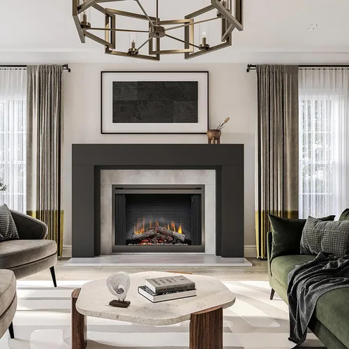 Vista 9 de Modern Ember Sabine Kit de Marco Envolvente de Repisa de Chimenea de Madera, Negro Apertura de 48" x 42" 72" x 54" Total Estética Moderna
