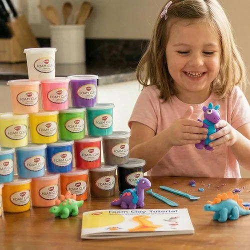 Vista 2 de BOHS Arcilla seca al aire para niños, kit de arcilla de modelado de espuma de 24 colores con herramientas de escultura y tutorial (2.65 libras)