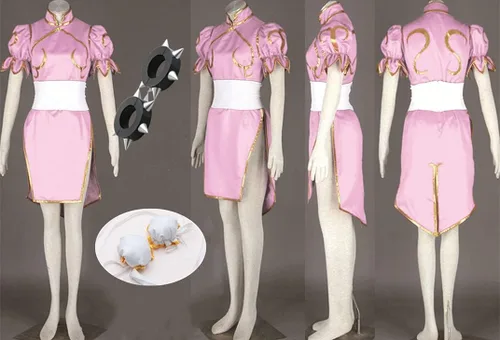 Vista 3 de YOUYICOS Talla de EE. UU. Rosa Cheongsam Chun Li Cosplay Disfraces Traje de mujer