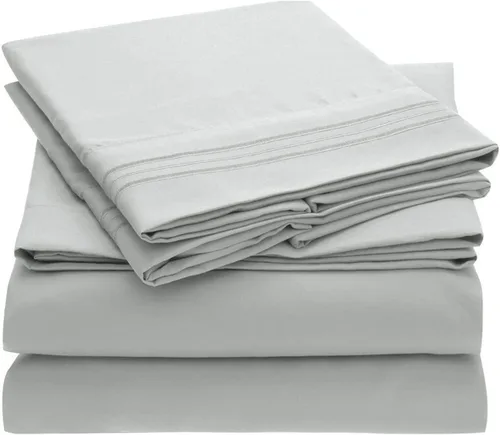 Vista 5 de Home Must Haves Juego de ropa de cama de lujo bordada de color liso 2000, extra suave, acogedor, bolsillo profundo de 12 pulgadas con fundas