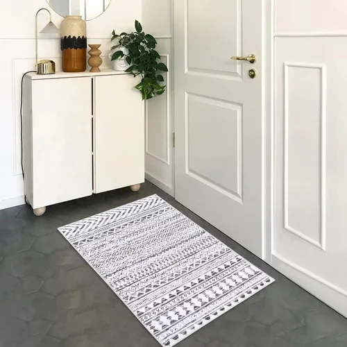 Vista 15 de COZYLOOM Tapete geométrico bohemio de 2 x 4 pulgadas, lavable a máquina, vintage, de felpilla marroquí, para interiores, antideslizante, cocina