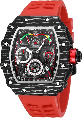 Vista 8 de Relojes de pulsera de lujo Tonneau cuadrados para hombres, analógicos, punk, cronógrafo, únicos, deportivos, con movimiento japonés, diseño luminoso