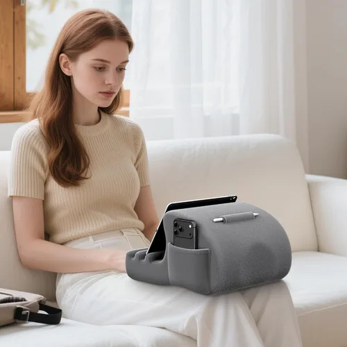 Vista 8 de CreaDream Soporte de almohada para tablet, soporte para tablet para cama, regazo con 3 ángulos de visión, bolsillo, soporte para lápiz capacitivo