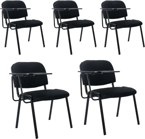 Vista 10 de HNY Juego de 5 sillas negras con brazo para tableta, cómodas de poliuretano, para oficina, sala de espera, apilables, sillas de recepción con mesa