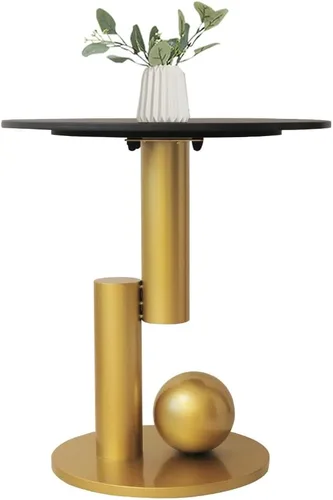 Vista 5 de Mesa auxiliar con parte superior de mármol, mesa auxiliar de metal dorado, mesa auxiliar moderna para sofá, mesa auxiliar redonda de café para sofá