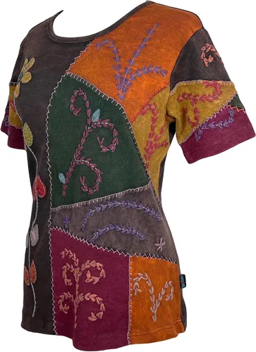 Vista 2 de Agan Traders Blusa de manga corta con parche bohemio de algodón de punto acanalado para mujer
