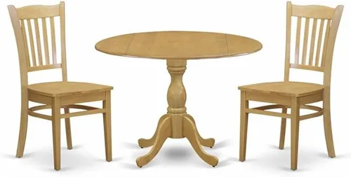 Vista 7 de East West Furniture DMGR3-LWH-W - Juego de comedor de 3 piezas que contiene una mesa de comedor redonda con gotas y 2 sillas de cocina, 42 x 42