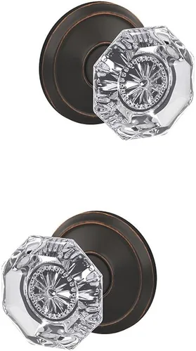 Vista 2 de Schlage Custom FC21 ALX 716 ALD Alexandria - Pomo de cristal con moldura Alden, cerradura para pasillos y camas, bronce envejecido