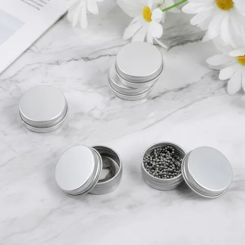 Vista 7 de Paquete de 6 tarros de aluminio de 0.5 onzas, mini latas para ungüentos, mini lata recargable a prueba de fugas, tapa de rosca, recipientes