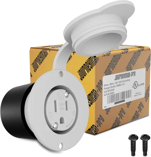 Vista 12 de Journeyman-Pro 5279 15 Amp 120-125 voltios, salida con brida NEMA 5-15, grado comercial blanco, 2 polos-3 cables, receptáculo de cargador de enchufe
