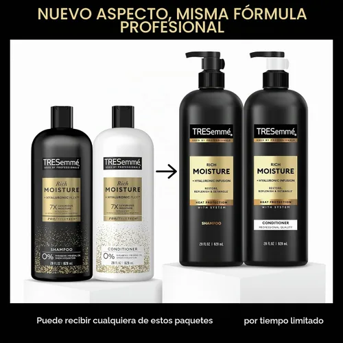 Vista 5 de TRESemmé Champú y acondicionador Rich Moisture para cabello seco formulado con vitamina E y biotina de 28 onzas y laca para el cabello Tresemme
