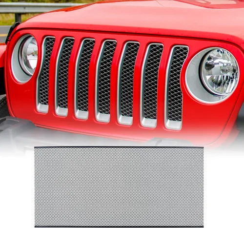 Vista 8 de AggAuto Inserto de malla para parrilla compatible con Jeep Wrangler JK JKU 2007-2018, rejilla frontal de metal de aleación de aluminio, rejilla