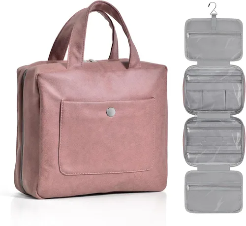 Vista 9 de JOMOLA Neceser colgante para hombres y mujeres, bolsa de maquillaje de viaje resistente al agua, bolsa organizadora de artículos de tocador de viaje