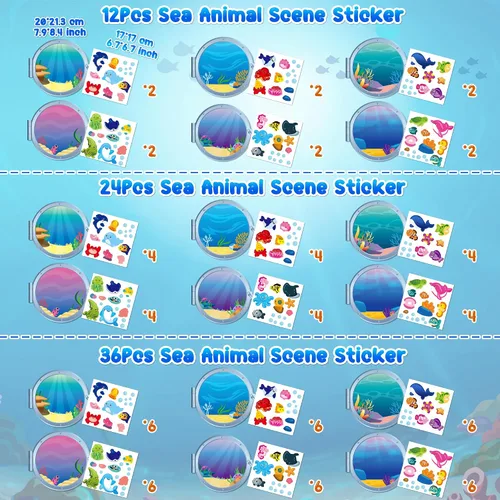 Vista 2 de WATINC - Calcomanía de escena de animales marinos para manualidades, haz tu propio mundo de animales del océano bajo el mar, calcomanías