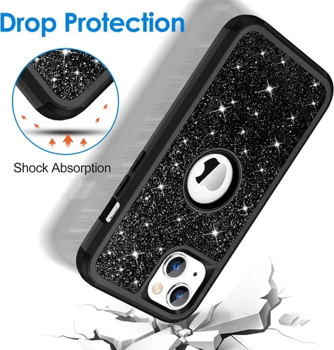 Vista 2 de Hython Funda para iPhone 13 Funda con Purpurina, Bonita Cubierta Brillante Resplandeciente con Brillo, Resistente 3 en 1 Híbrida de PC Duro TPU
