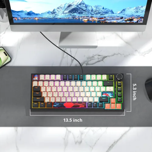 Vista 5 de Junta de teclado 75 % montada con almohadillas absorbentes de sonido, teclado mecánico RGB compacto de 82 teclas con cable para juegos, enchufe