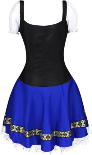 Vista 5 de Disfraz tradicional de Oktoberfest para mujer disfraz de carnaval talla grande Casual XXL Azul Patchwork