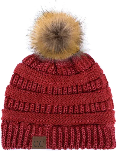 Vista 151 de Gorro unisex liso con pompón y ribete (HAT-43) de C.C Hatsandscarf Exclusives Marfil