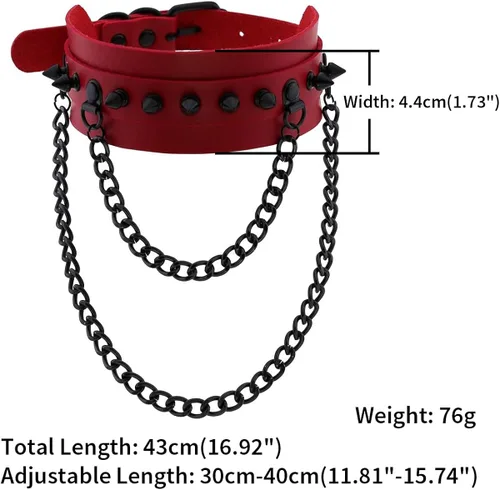 Vista 2 de FM FM42 Unisex Multicolor Simulated Leather PU Black-Tone Rivets Spike Spiked 2 Layer Chains Choker Collar Necklace