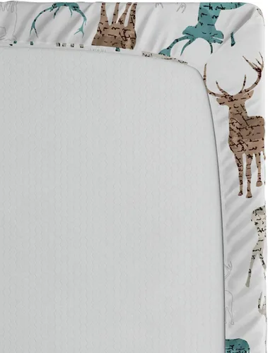 Vista 3 de Ambesonne Sábana bajera ajustable de ciervos, animales con patrón de texto antiguo, tema navideño, ilustración de estilo vintage, ropa de cama