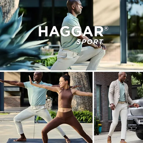 Vista 7 de Haggar - Pantalón deportivo de viaje para hombre, ajuste recto, 5 bolsillos, elástico, casual, con tecnología Performance