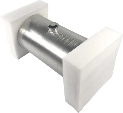 Vista 5 de JSD Tanque de gas redondo de aluminio hilado de 14.5 galones de 12 x 30 pulgadas con soporte central de llenado 3/8 pulgadas NPT salida para camión