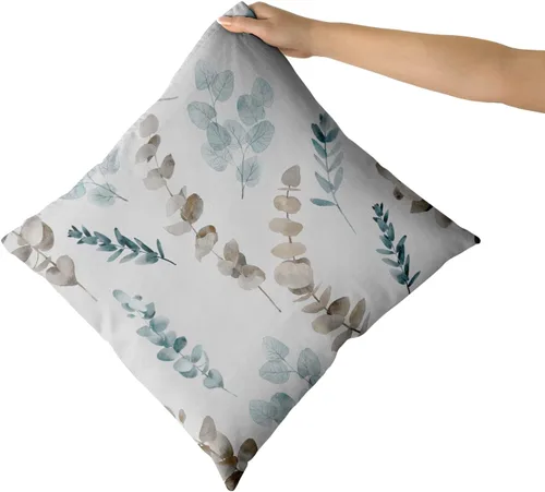 Vista 6 de Sweetshow Juego de 2 fundas de almohada decorativas de hojas azules marrones de 16 x 16 pulgadas, diseño de ramas de eucalipto, hojas florales