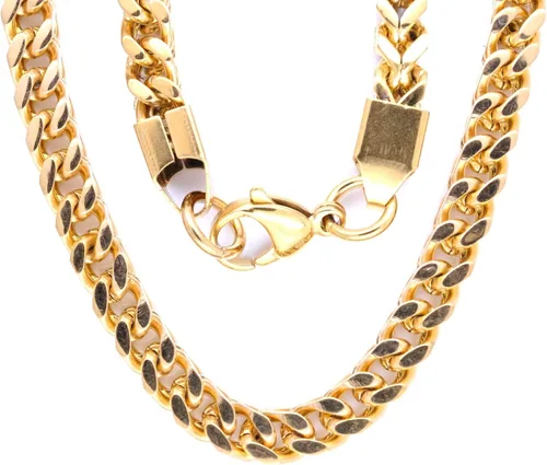 Vista 5 de Steeltime Collar de cadena Franco 3D de acero inoxidable chapado en oro de 18 quilates