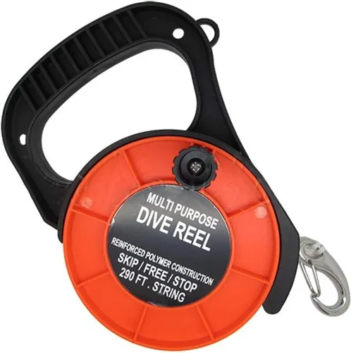 Vista 3 de Scuba Choice Carrete de buceo, línea blanca de 150 pies, mango de plástico, naranja con clip de 2 pulgadas, multiusos, ideal para buceo, pesca