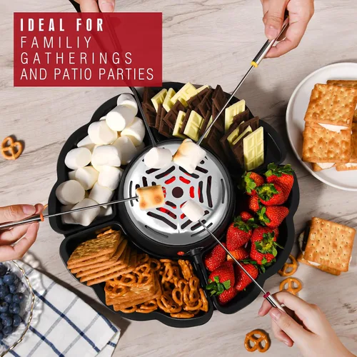 Vista 5 de Máquina eléctrica S'mores 2 en 1 y olla para fondue, kit de mesa para interiores con 4 tenedores para asar, 4 bandejas desmontables y 1 calentador