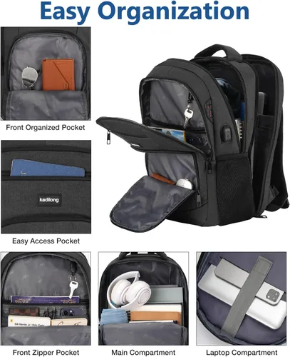 Vista 2 de kadilong Mochila para laptop para hombre, mochila escolar para adolescentes, niños, viajes de negocios, bolsa antirrobo con puerto de carga USB