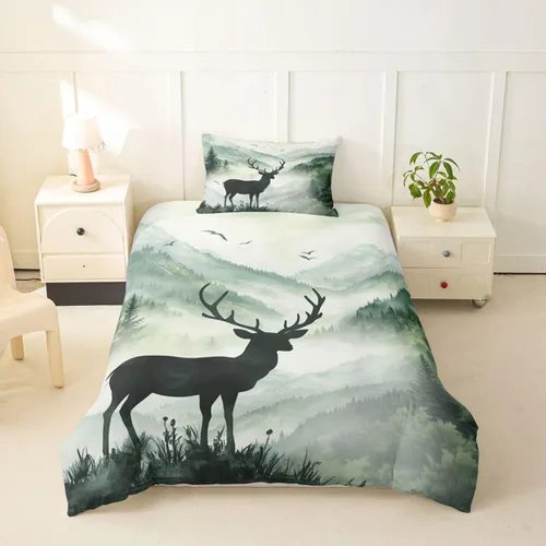 Vista 18 de Funda de edredón de oso de caza, tamaño individual, juego de ropa de cama rústica de animales del bosque para niños y niñas, funda de edredón a Oso