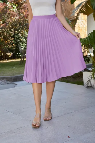 Vista 81 de GRACE KARIN - Falda plisada de gasa para mujer, con cintura alta y elástica, vuelo, corte acampanado y longitud por debajo de la rodilla