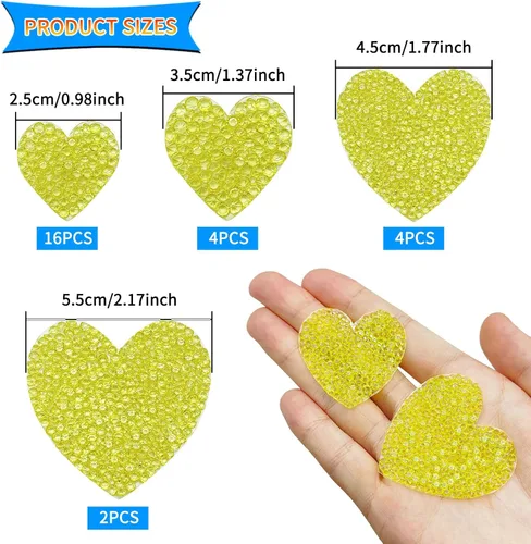 Vista 2 de 26 parches para planchar en forma de corazón, 4 tamaños, parches de diamantes de imitación en forma de corazón, parches adhesivos de corazón