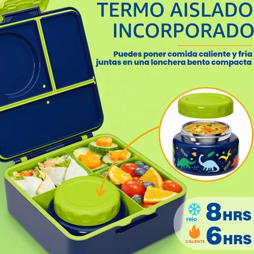 Vista 5 de Fimibuke Lonchera Bento para niños con tarro de comida, caja Bento a prueba de fugas con tarro de comida aislado de 8.5 onzas, bolsa de almuerzo