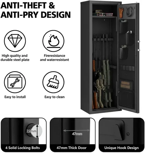 Vista 4 de Caja fuerte para armas 12-15 para rifles y pistolas, gabinete grande para armas con bloqueo de teclado digital, caja fuerte de seguridad de acero
