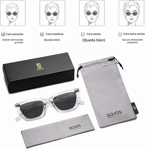 Vista 6 de SOJOS Gafas de sol polarizadas cuadradas estrechas estilo ojos de gato para mujeres, retro, modernas, para conducir SJ2169 Gris transparente/Gris