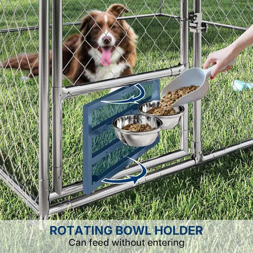 Vista 10 de Yafylly Perrera para perros XL de 10 x 10 pies – Perrera exterior con techo, perreras cubiertas con puerta de alimentación, recinto para perros al