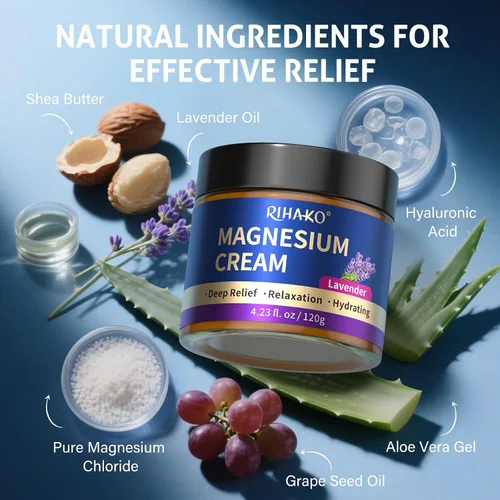 Vista 5 de RIHAKO Regalos de Pascua, loción de magnesio y lavanda, crema de magnesio nocturno para dormir, alivio de piernas inquietas, dolor muscular