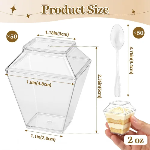 Vista 2 de Oomcu Mini tazas de parfait cuadradas transparentes desechables para yogur, helado, mousse, aperitivos, embutidos, pudín, gelatina, dulces