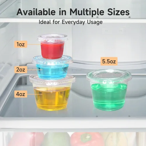 Vista 4 de 240 tazas pequeñas de plástico transparente para condimentos con tapas, recipientes de porciones de 1 oz, ideales para condimentos, aderezos