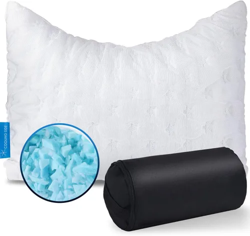 Vista 17 de KUCEY - Almohada refrescante para dormir lateral para dolor de cuello y hombros, almohadas de cama curvas de espuma viscoelástica triturada de lujo