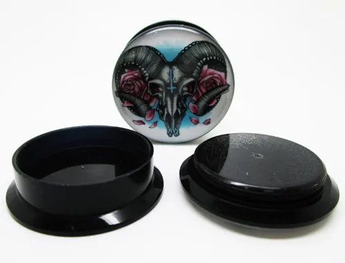 Vista 5 de Pierced Republic Ram & Flower - Tapones acrílicos atornillados, 12 tamaños