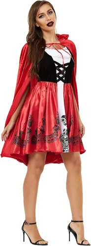 Vista 4 de HGps8w Disfraz de capucha roja para mujer, disfraz de Halloween gótico, anime, cosplay, capa de cuentos, vestido de princesa, 01 Negro