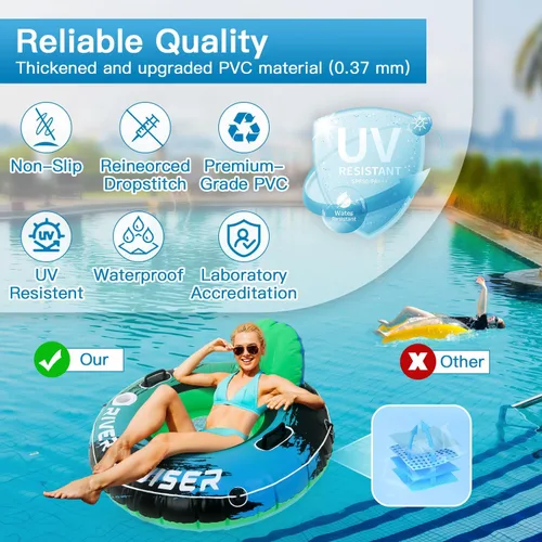 Vista 7 de River Tubes for Floating Heavy Duty Inflatable Floating Lounger Premium River Water Rafts Pool Float with Cup Holder Above Lake for Adults