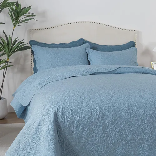 Vista 22 de HoneiLife Juego de ropa de cama tamaño Queen, juego de edredón de microfibra para cama Queen, colchas ligeras de 3 piezas, edredones reversibles