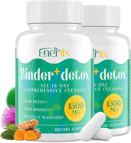 Vista 9 de Enerlix Aglutinante de Desintoxicación 15 en 1, Carbón Activado, Zeolita y Arcilla de Bentonita, Chlorella, Suplemento de Desintoxicación de 1500 MG